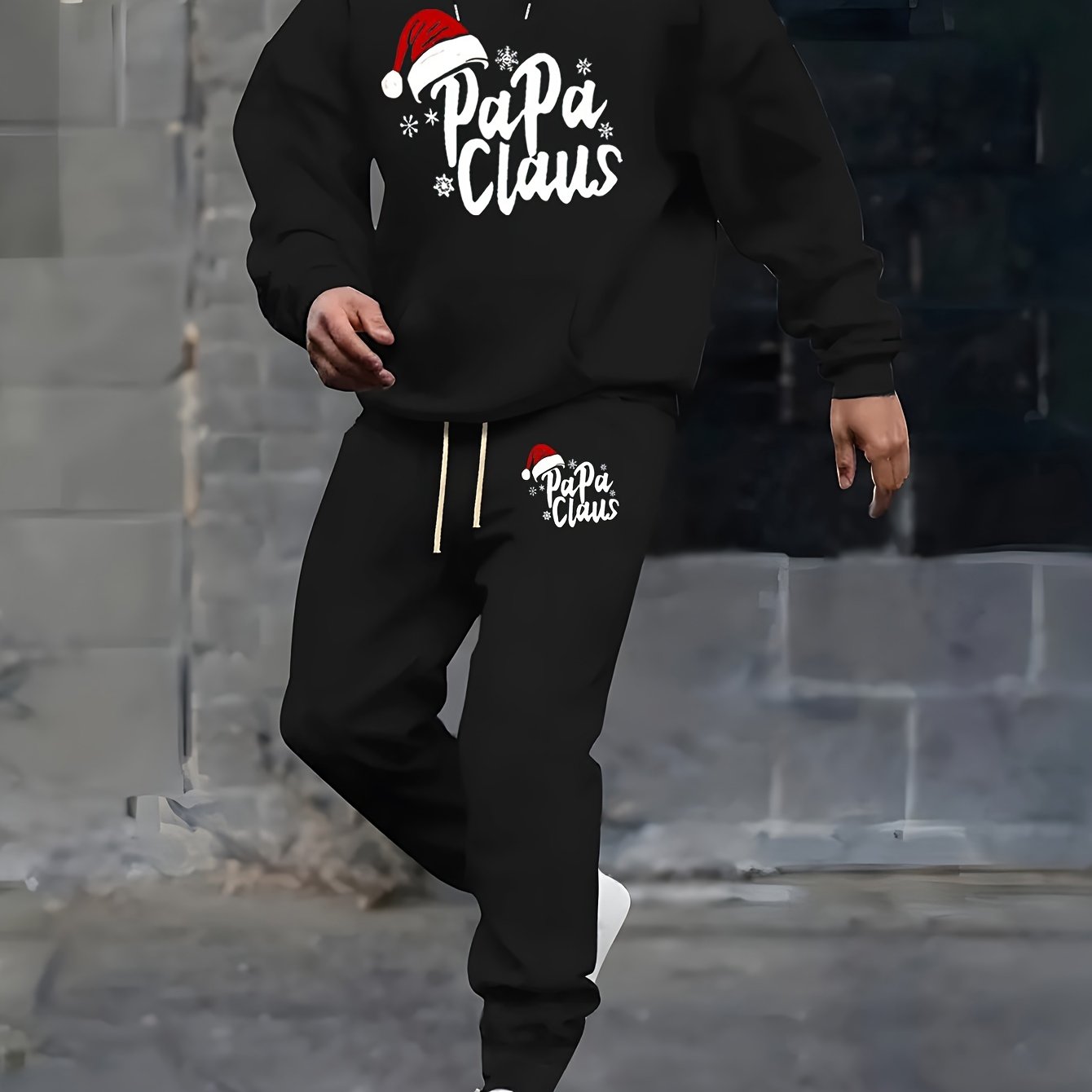 Outdoor Sport Outfit - Santa Print Men 2 Piece Tracksuit,