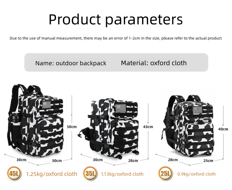 45L/35L/25L Tactical Backpack  - Outdoor Sport Gym recension och pris